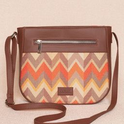 ZOUK Orange Geometric Striped Structured Sling Bag-picture-22