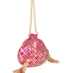 ASTRID Pink Embellished Potli Clutch image 3
