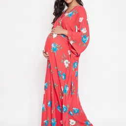 The Kaftan Company Coral & Blue Printed Maternity Nightdress image 5