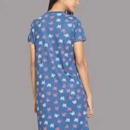 Kryptic Pack Of 2 Navy Blue & Pink Printed Pure Cotton Nightdress image 4