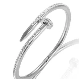 Designs & You Silver Plated Stainless Steel American Diamond Studded Cuff Bracelet image 4
