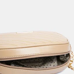Mast & Harbour Beige Textured Structured Sling Bag With Quilted image 5
