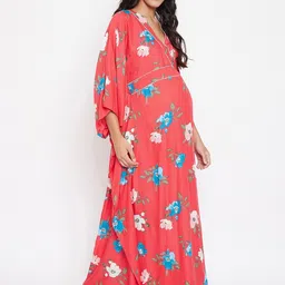 The Kaftan Company Coral & Blue Printed Maternity Nightdress image 4
