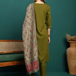 Sangria Embroidered Straight Kurta With Trouser & Dupatta Set image 4