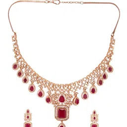 Rubans 24K Rose Gold Plated Pink Sapphire & CZStudded Handcrafted Premium Jewellery Set image 3