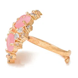 aadita Pink & White Gold-Plated Floral Adjustable Finger Ring image 3