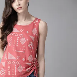 The Roadster Lifestyle Co Women Pink  Off-White Printed Top-image-17