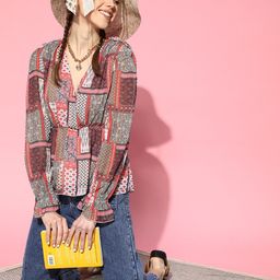 SASSAFRAS Women Brown & Orange Abstract Printed Top-picture-1