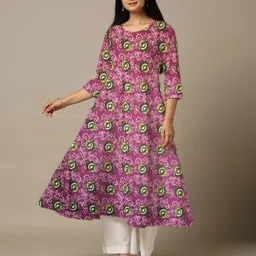 Women Floral Print Cotton Blend Anarkali Kurta-image-94