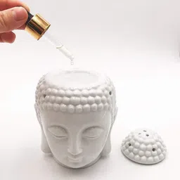 divasense Electric Ceramic Buddha Head Shape Oil Burner, Sandalwood Aroma Oil, Refill, Diffuser Set image 2