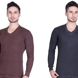 Maleno Maleno Men Full Sleeves V Neck Brown & Charcoal Thermal (Pack of 2 ) Men Top Thermal-picture-16