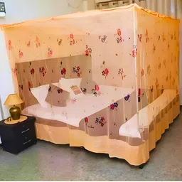 sr enterprise Premium Flower Printed Foldable Soft Orange Color Double Bed (6x7 ft) HDPE - High Density Poly Ethylene Washable Adults Mosquito Net-picture-15