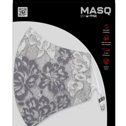 masq Anti-Pollution, Anti-Bacterial (BFE>99%) 4 Layer Embroidered, Designer, Fashionable & Protective Nylon Cloth Face Mask Combo for Women, Girls with Detachable Chain, Size Adjustable Ear Loops & Mask Bag Beaded_Grey_Medium_01 Reusable, Washable Cloth Mask image 5