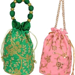 Women Green, Pink Potli-image-30