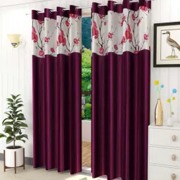 Wine Polyester Solid 6ft Semisheer Eyelet Window Curtains (2Pcs)-image-87