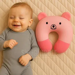 snugnibble Microfibre Travel Pillow Pack of 1 Animals BEAR PINK NECK PILLOW CUTE EARS image 2