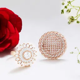 Zaveri Pearls Set of 2 Rose Gold-Plated Cubic Zirconia- Studded Contemporary Finger Rings image 1