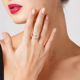 Zaveri Pearls Set of 2 Rose Gold-Plated Cubic Zirconia- Studded Contemporary Finger Rings image 2