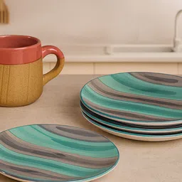 hindustani saudagar Aqua Mist Quarter Ceramic Serving Plates Sets of 4 dinnerware Sets Plates Quarter Plate image 1