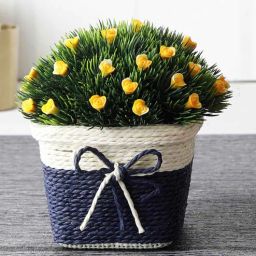 Green Plastic Yellow Flowers Artificial Plant with Pot by Foliyaj-picture-14