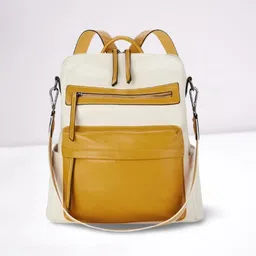 womenbuzz Medium 28 L Laptop Backpack Purse for Women Convertible Travel Contrasted PU Leather Shoulder Bag image 2