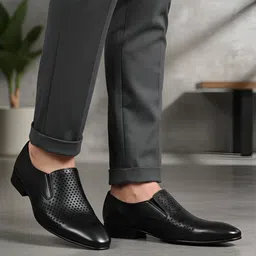 NICO NERINI Men’s Black Perforated Slip-On Leather Loafers Loafers For Men image 2