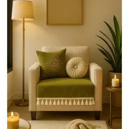 THROW PILLOW Olive Green With Small Tassel Trim Lace Sofa Cover image 1