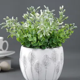TAYHAA White Leaf Patterned Ceramic Indoor Planter Pot-picture-14