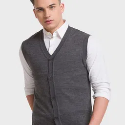 ColorPlus Men Grey Sweater Vest-image-3