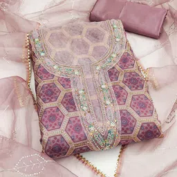 KALINI Ethnic Motifs Printed Beads & Stones Sequined Organza Unstitched Dress Material-image-45