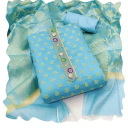 MANVAA Ethnic Motifs Woven Design Gotta Patti Banarasi Jacquard Unstitched Dress Material-picture-38