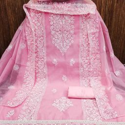 Panzora Embroidered Art Silk Unstitched Dress Material-picture-7