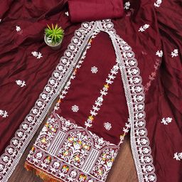 SHADOW & SAINING Floral Embroidered Unstitched Dress Material-picture-0