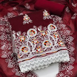 SHADOW & SAINING Maroon & White Embroidered Unstitched Dress Material-picture-6