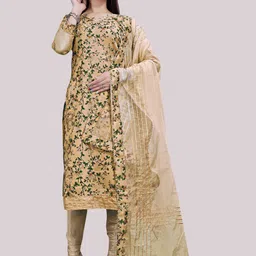 Maroosh Floral Printed Gotta Patti Chanderi Unstitched Dress Material-picture-15