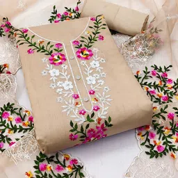 KALINI Floral Embroidered Sequinned Unstitched Dress Material-image-99