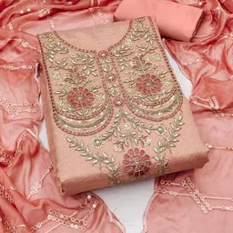 KALINI Floral Embroidered Sequinned Silk Chiffon Unstitched Dress Material-picture-11