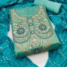 KALINI Ethnic Motifs Embroidered Silk Chiffon Unstitched Dress Material-picture-19