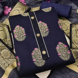 MANVAA Floral Woven Design Banarasi Unstitched Dress Material image 2