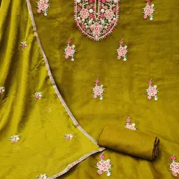 Peachmode Embroidered Organza Unstitched Dress Material image 2