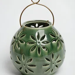 Fabindia Green Textured Ceramic Spherical Table Lamp image 5