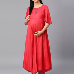 DUMMY SHAPE Embellished Flared Sleeves Maternity Cotton Anarkali Kurta-picture-38