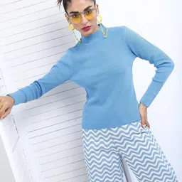 Tokyo Talkies Women Blue High Neck Pullover-picture-10