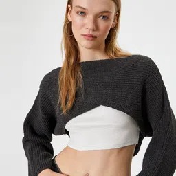 Koton Women Ribbed Crop Pullover-image-5