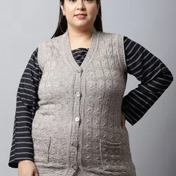 VANYA Plus Size Women Beige Cardigan Sweater-picture-24