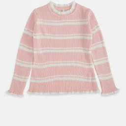 Pantaloons Junior Girls Pink & White Striped Pullover-image-10
