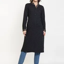 KEIKO Women Charcoal Geometric Kurta-image-7