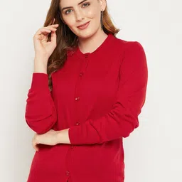 Zigo Women Red Solid Wool Cardigan Sweater-picture-20