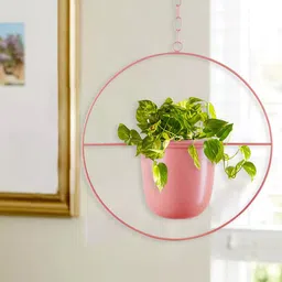 Homesake Pink Round Planter With Hanging Metal Pot Stand-image-25