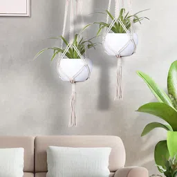 Homesake Set Of 2 Beige Macrame Plant Hangers Without Pot-image-20